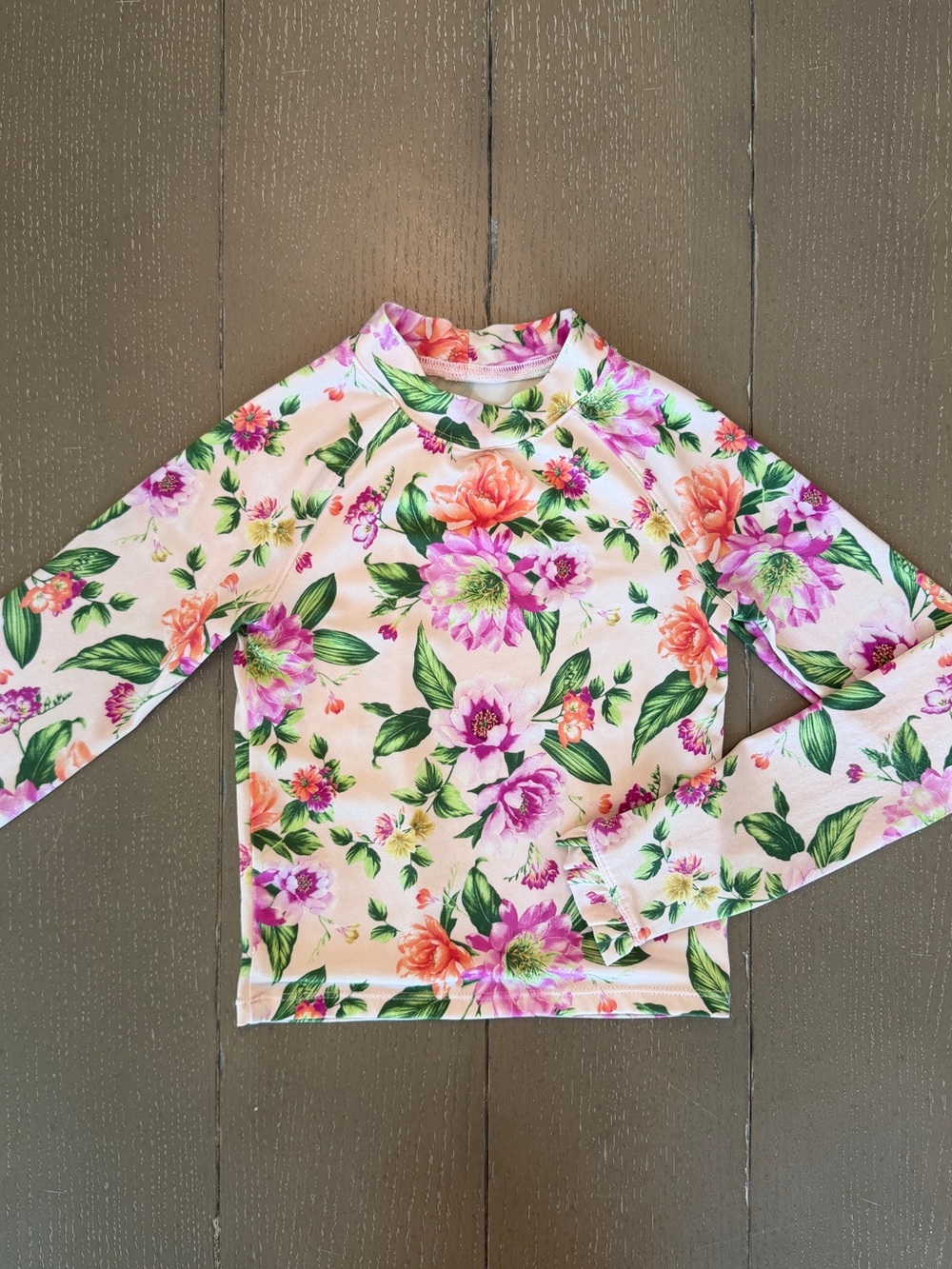 Janie and Jack Girls Long-Sleeve Floral Canvas Rash Guard/Swimsuit Top • Size 7